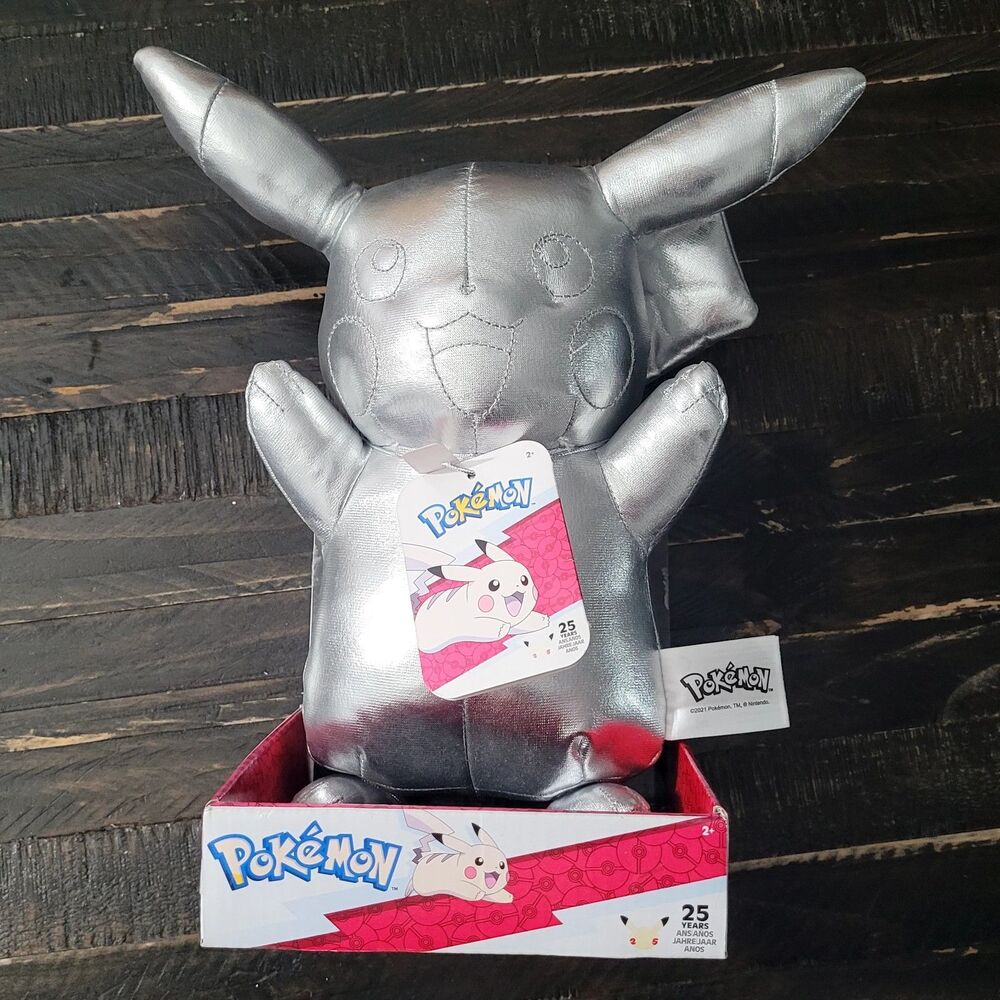 NEW Pikachu Plush Silver Pokémon 25th Celebration Chrome